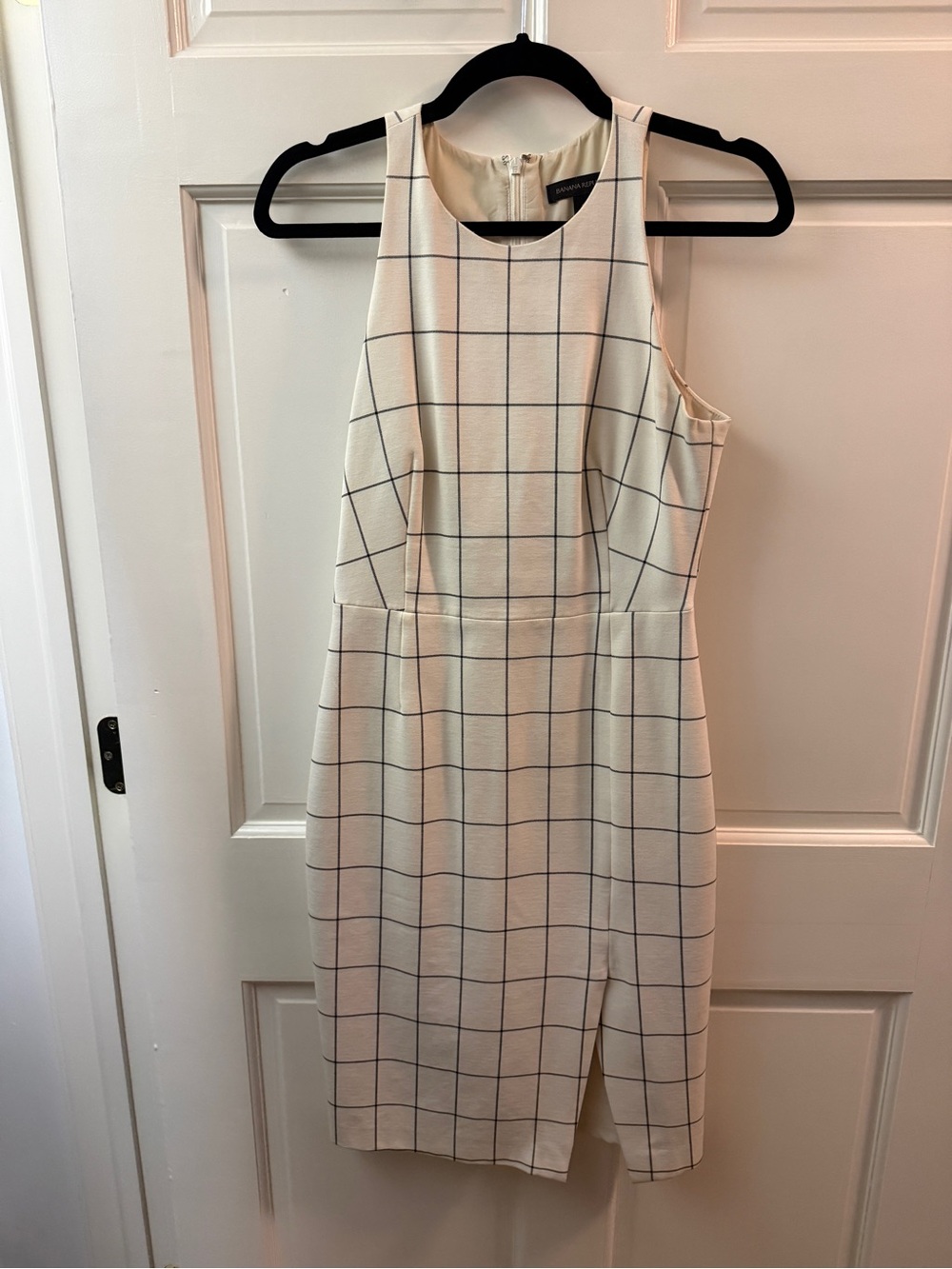 Banana Republic Cream Midi Dress with Navy Windowpane